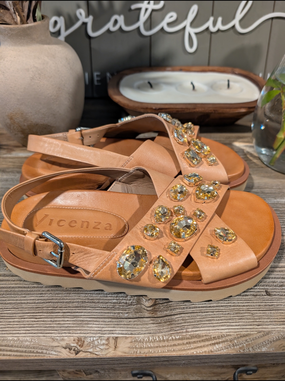 Tan Jeweled Leather Slingback Sandals Purchased On Free People